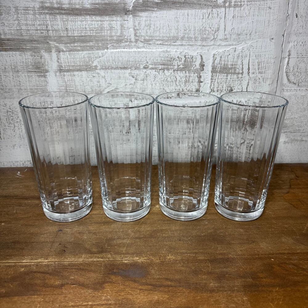 Clear Ribbed Slim Drinking Glasses Set of 4